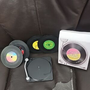 Black Record Player Coasters Set